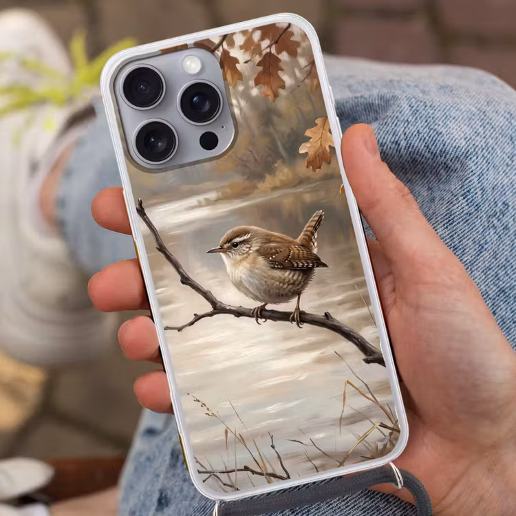 Winterkoninkje - Tak - Rivier - Natuur - Sfeervol Hoesje iPhone 16 Pro Max met koord klein -sfeer3