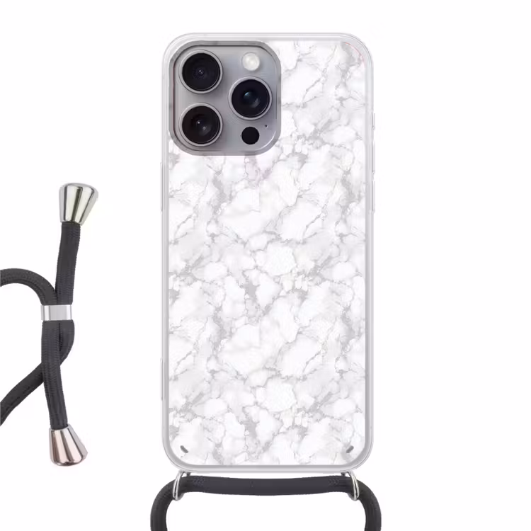 Wit - Marmer - Grijs Hoesje iPhone 16 Pro Max met koord klein 804 -3d