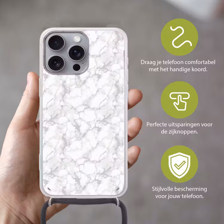 Wit - Marmer - Grijs Hoesje iPhone 16 Pro Max met koord klein 804 -sfeer2_NL
