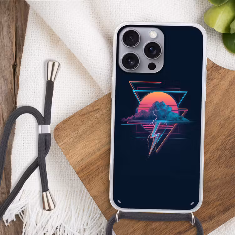 Wolk - Bliksemschicht - Driehoeken - Lijnen Hoesje iPhone 16 Pro Max met koord klein -sfeer4