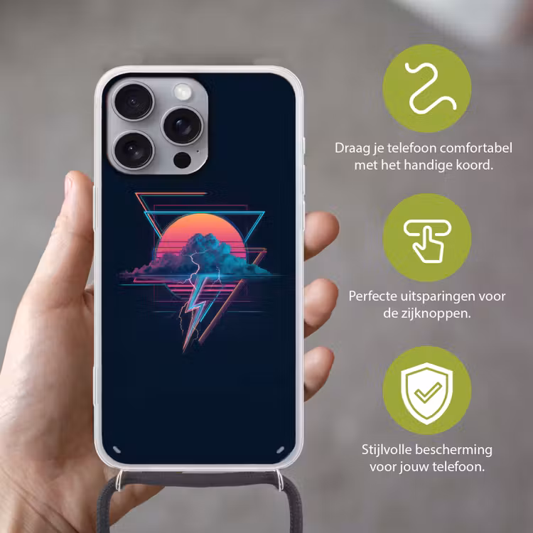 Wolk - Bliksemschicht - Driehoeken - Lijnen Hoesje iPhone 16 Pro Max met koord klein -sfeer2_NL