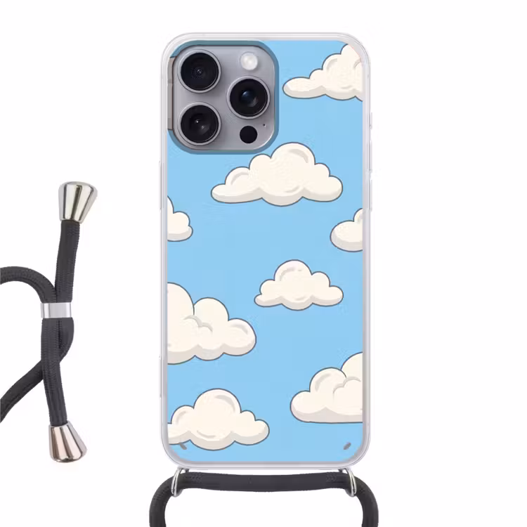 Wolk - Cartoon - Lucht - Blauw - Wit Hoesje iPhone 16 Pro Max met koord klein -3d