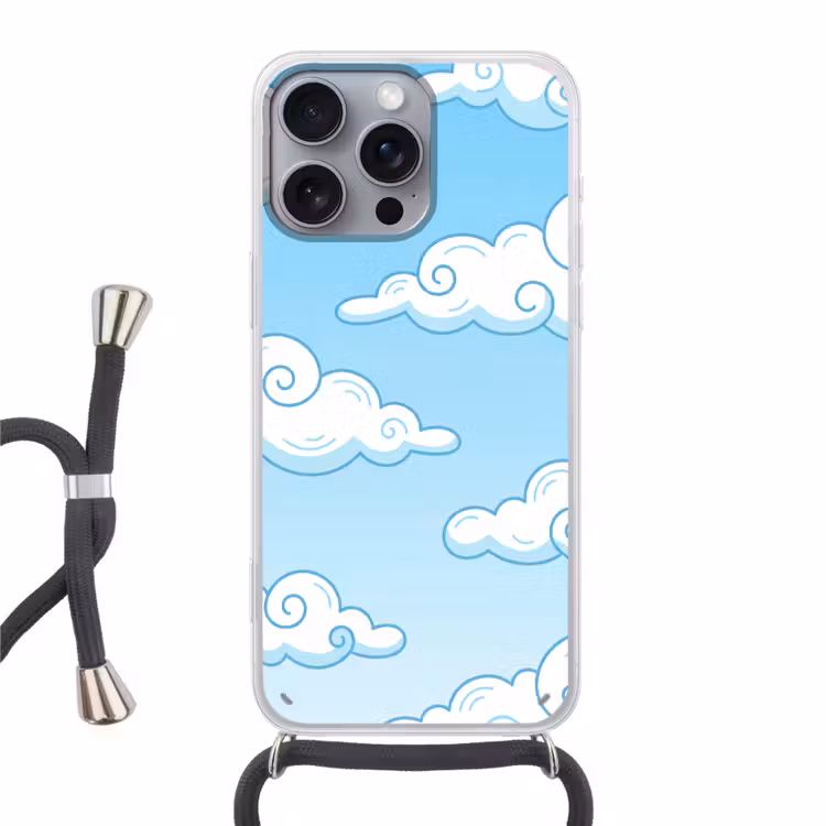 Wolk - Lucht - Cartoon - Blauw - Wit Hoesje iPhone 16 Pro Max met koord klein -3d