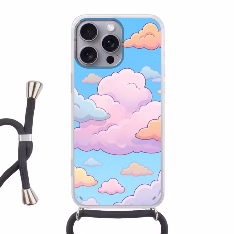 Wolk - Lucht - Natuur - Illustratie - Pastel Hoesje iPhone 16 Pro Max met koord klein -3d