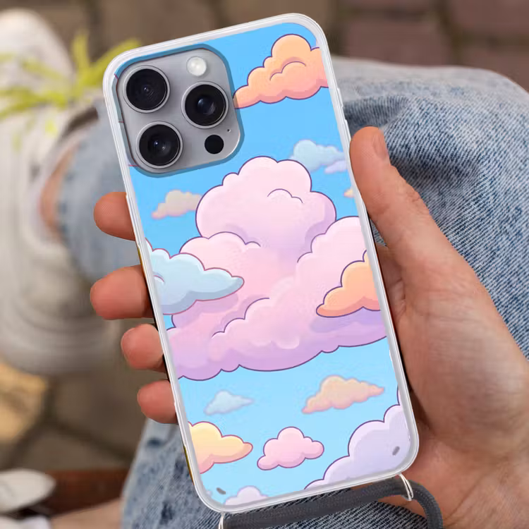 Wolk - Lucht - Natuur - Illustratie - Pastel Hoesje iPhone 16 Pro Max met koord klein -sfeer3
