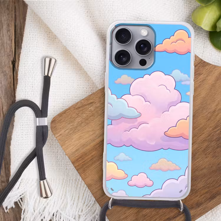 Wolk - Lucht - Natuur - Illustratie - Pastel Hoesje iPhone 16 Pro Max met koord klein -sfeer4