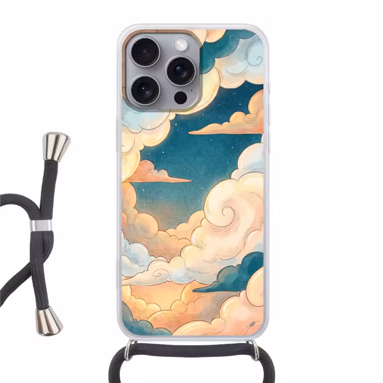 Wolk - Lucht - Natuur - Illustratief - Oranje Hoesje iPhone 16 Pro Max met koord klein -3d