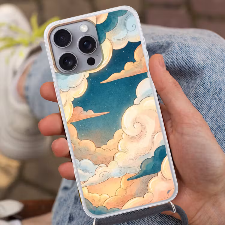 Wolk - Lucht - Natuur - Illustratief - Oranje Hoesje iPhone 16 Pro Max met koord klein -sfeer3