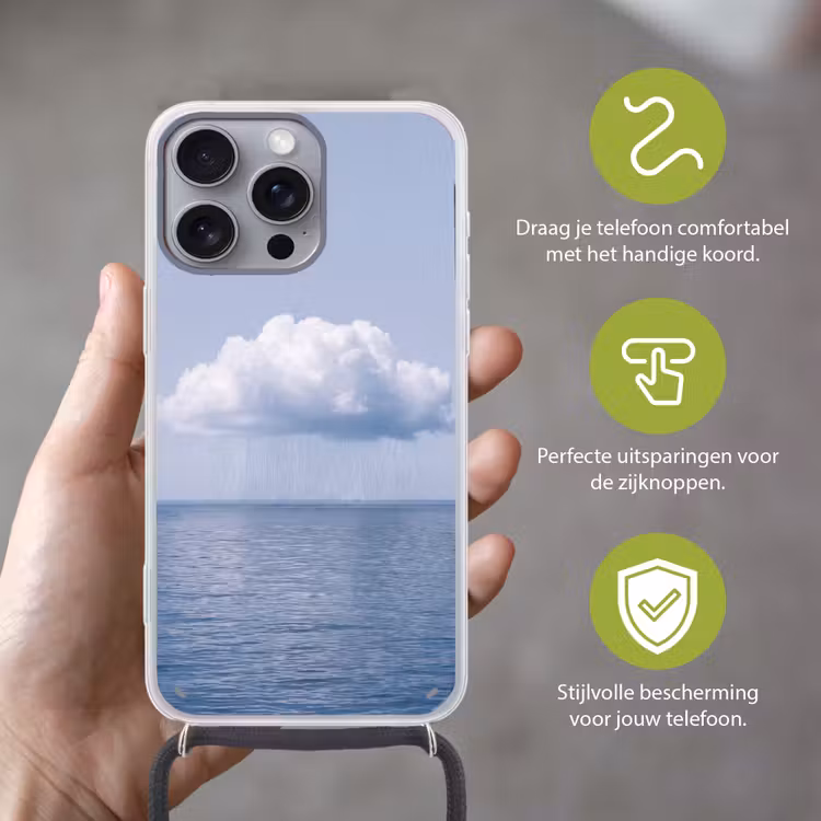 Telefoonhoesje met koord - Wolk - Regen - Natuur - Wolk - Regen - Natuur Hoesje iPhone 16 Pro Max met koord klein