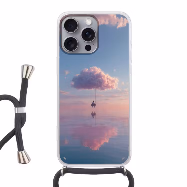 Wolk - Schommel - Kleurrijke lucht Hoesje iPhone 16 Pro Max met koord klein -3d