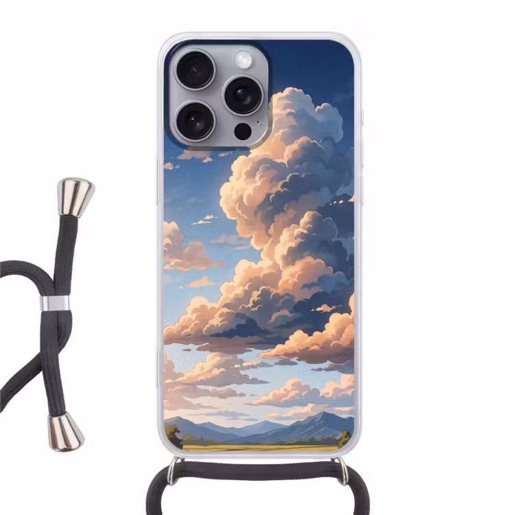 Wolken - Daghemel - Natuur - Illustratie - Oranje Hoesje iPhone 16 Pro Max met koord klein -3d