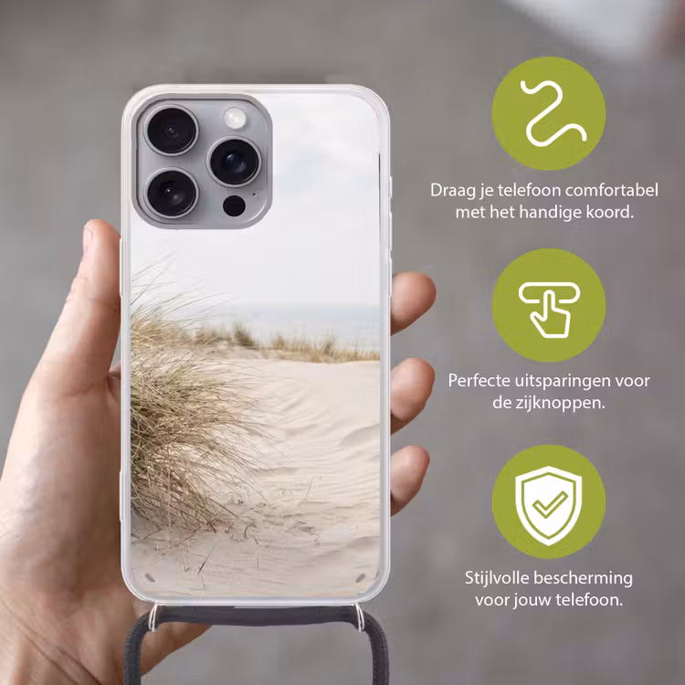 Wolken - Duinlandschap - Zand Hoesje iPhone 16 Pro Max met koord klein -sfeer2_NL