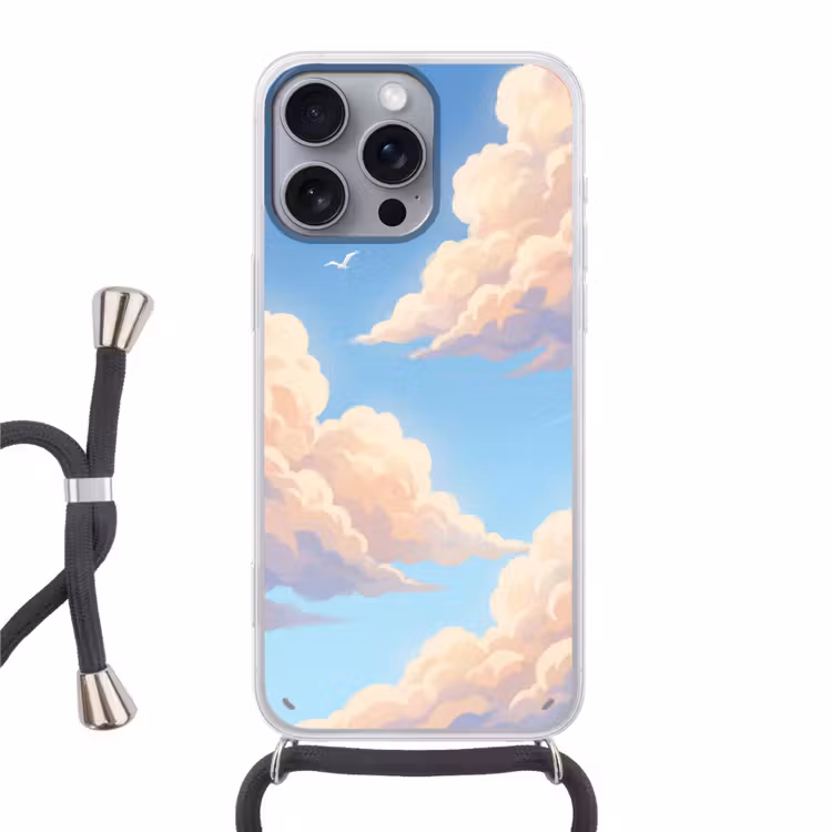 Wolken - Lucht - Natuur - Blauw Hoesje iPhone 16 Pro Max met koord klein -3d