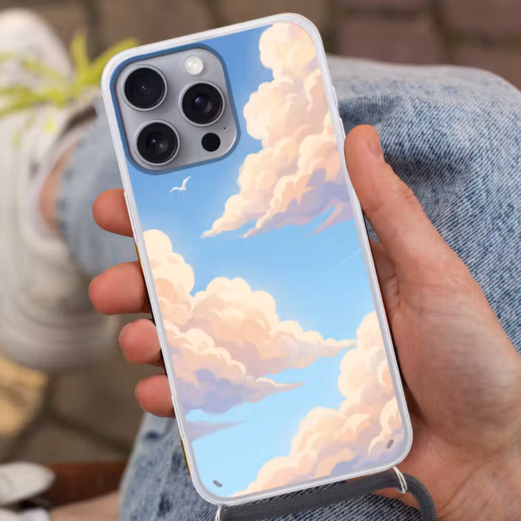 Wolken - Lucht - Natuur - Blauw Hoesje iPhone 16 Pro Max met koord klein -sfeer3