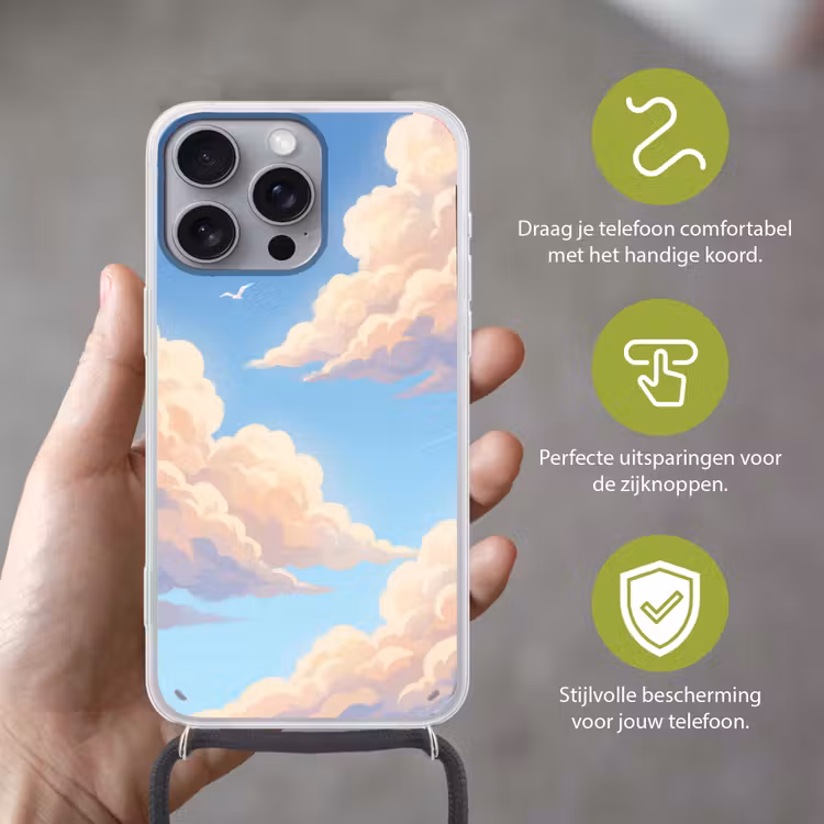Wolken - Lucht - Natuur - Blauw Hoesje iPhone 16 Pro Max met koord klein -sfeer2_NL