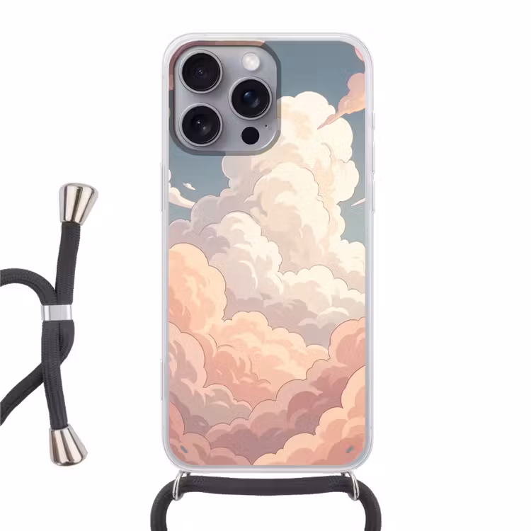 Wolken - Lucht - Natuur - Pastel - Roze Hoesje iPhone 16 Pro Max met koord klein -3d