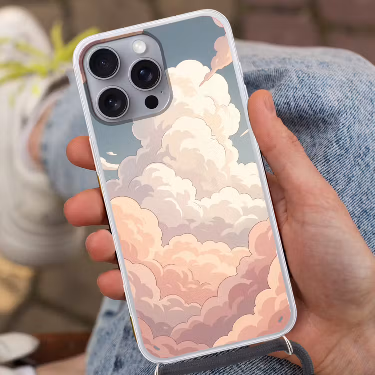 Wolken - Lucht - Natuur - Pastel - Roze Hoesje iPhone 16 Pro Max met koord klein -sfeer3