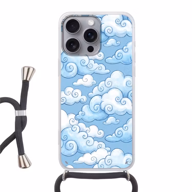 Wolken - Patroon - Hemel - Illustratie - Wit Hoesje iPhone 16 Pro Max met koord klein -3d