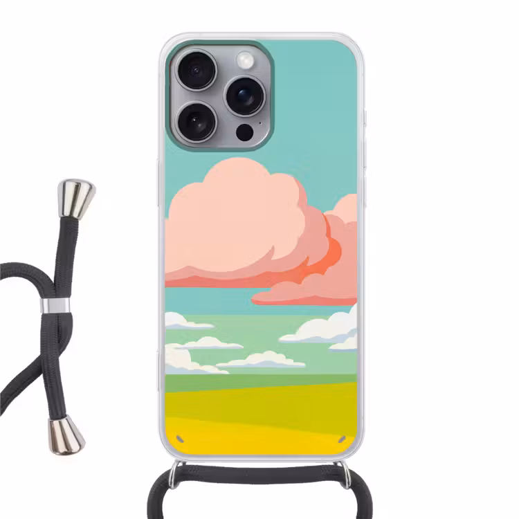 Wolken - Roze - Natuur - Modern - Pastel Hoesje iPhone 16 Pro Max met koord klein -3d