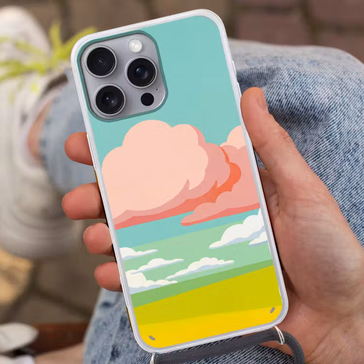 Wolken - Roze - Natuur - Modern - Pastel Hoesje iPhone 16 Pro Max met koord klein -sfeer3