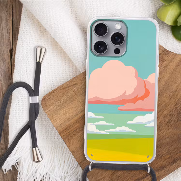 Wolken - Roze - Natuur - Modern - Pastel Hoesje iPhone 16 Pro Max met koord klein -sfeer4