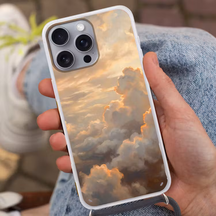 Wolken - Zonsondergang - Natuur - Abstract - Goud Hoesje iPhone 16 Pro Max met koord klein -sfeer3