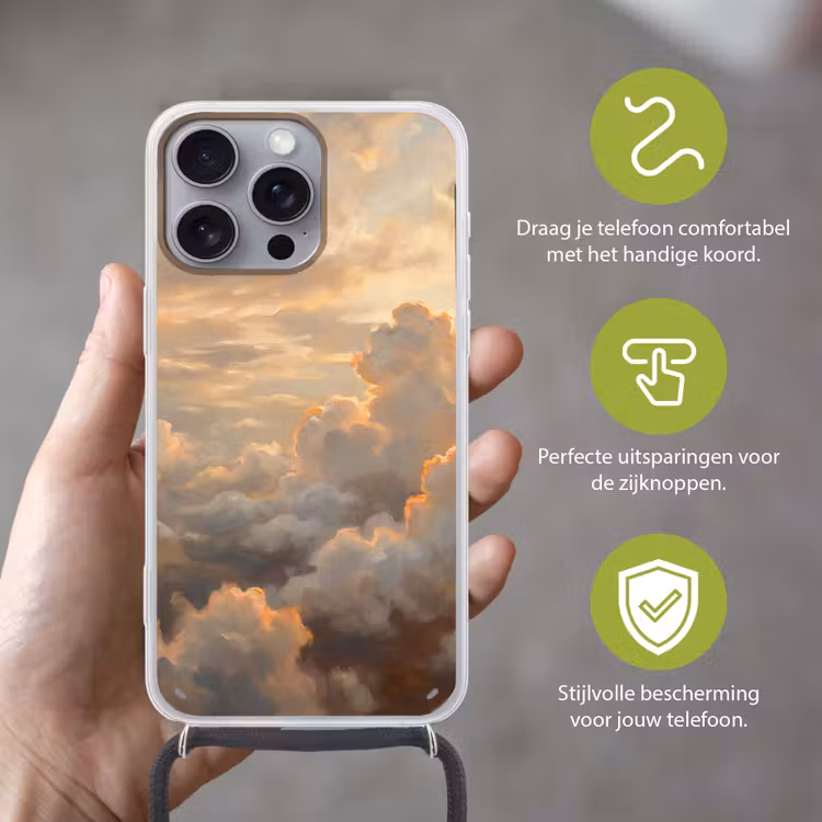 Wolken - Zonsondergang - Natuur - Abstract - Goud Hoesje iPhone 16 Pro Max met koord klein -sfeer2_NL