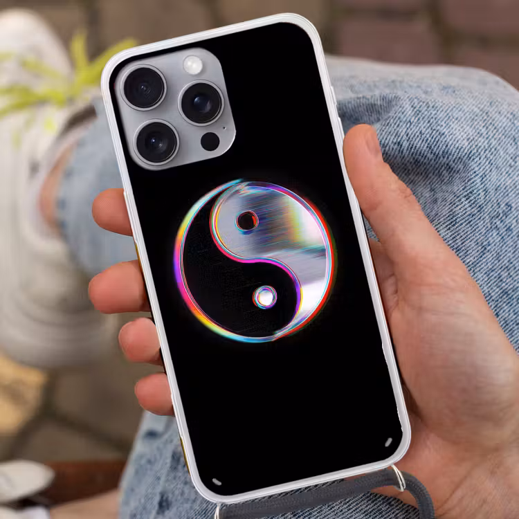 Yin-Yang - Cirkel - Regenboog Hoesje iPhone 16 Pro Max met koord klein -sfeer3