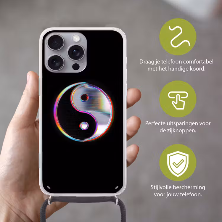 Yin-Yang - Cirkel - Regenboog Hoesje iPhone 16 Pro Max met koord klein -sfeer2_NL