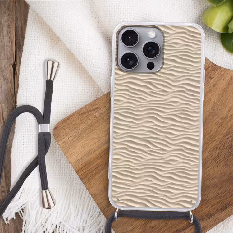 Zand - Golven - Beige Hoesje iPhone 16 Pro Max met koord klein 804 -sfeer4