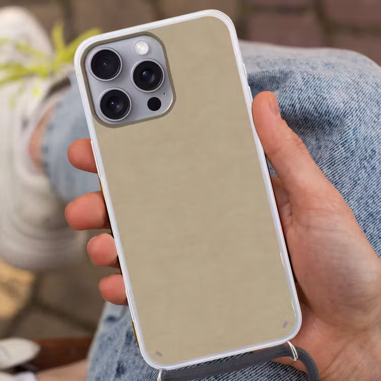 Zandkleur - Korrelige structuur - Beton Hoesje iPhone 16 Pro Max met koord klein 804 -sfeer3