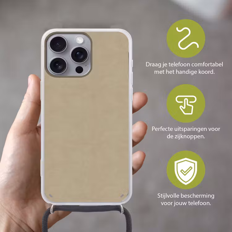 Zandkleur - Korrelige structuur - Beton Hoesje iPhone 16 Pro Max met koord klein 804 -sfeer2_NL
