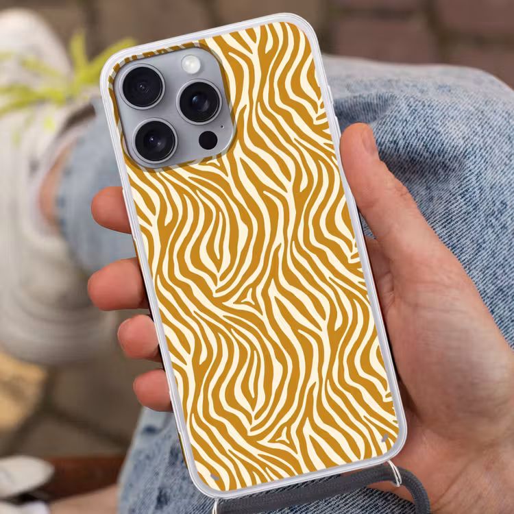 Zebra - Klassiek - Oker - Geel Hoesje iPhone 16 Pro Max met koord klein 804 -sfeer3