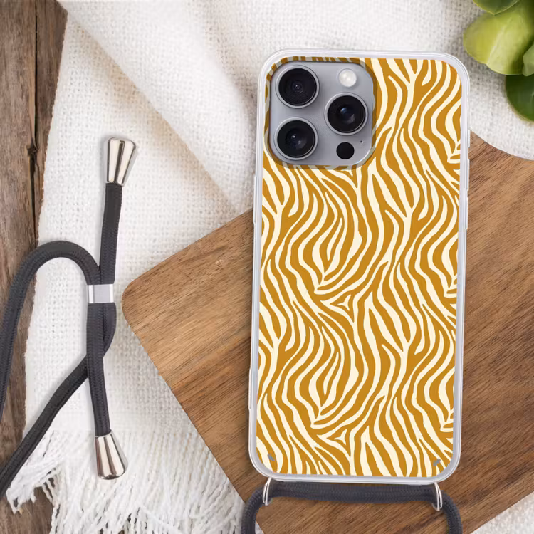 Zebra - Klassiek - Oker - Geel Hoesje iPhone 16 Pro Max met koord klein 804 -sfeer4