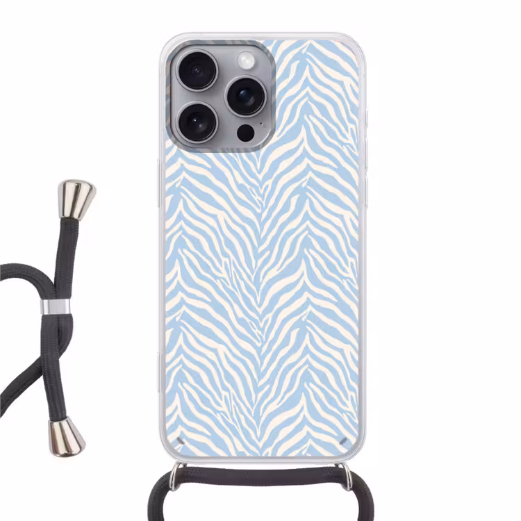 Zebra - Motief - Blauw - Wit Hoesje iPhone 16 Pro Max met koord klein 804 -3d