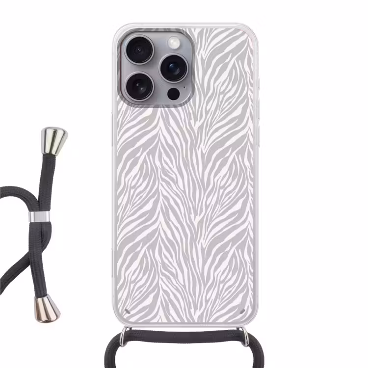 Zebra - Motief - Grijs Hoesje iPhone 16 Pro Max met koord klein 804 -3d