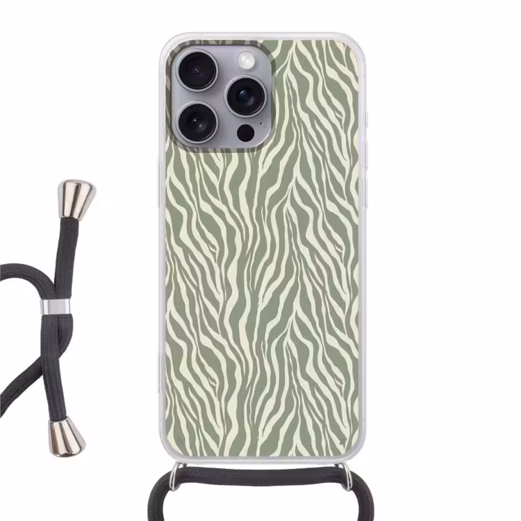 Zebra - Motief - Groen Hoesje iPhone 16 Pro Max met koord klein 804 -3d