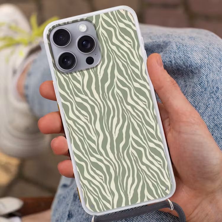 Zebra - Motief - Groen Hoesje iPhone 16 Pro Max met koord klein 804 -sfeer3