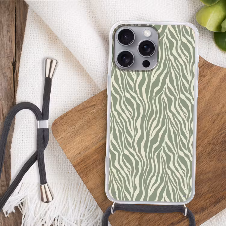 Zebra - Motief - Groen Hoesje iPhone 16 Pro Max met koord klein 804 -sfeer4