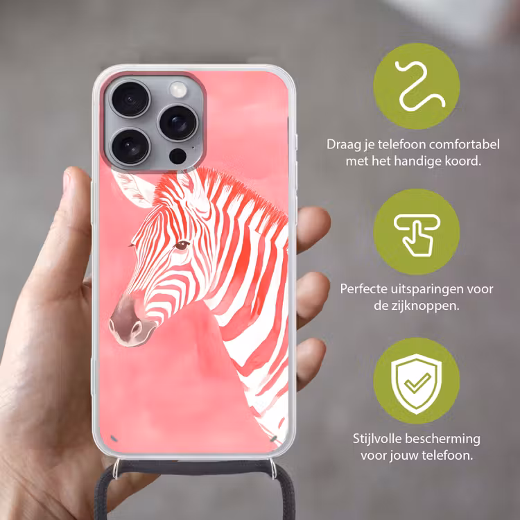 Zebra - Pink - Verf Hoesje iPhone 16 Pro Max met koord klein -sfeer2_NL