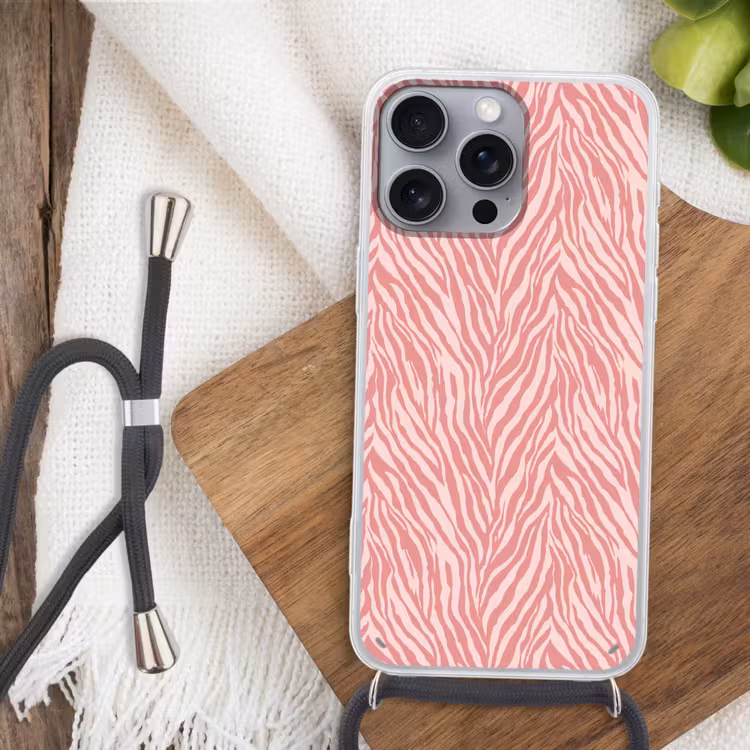 Zebra - Print - Roze Hoesje iPhone 16 Pro Max met koord klein 804 -sfeer4