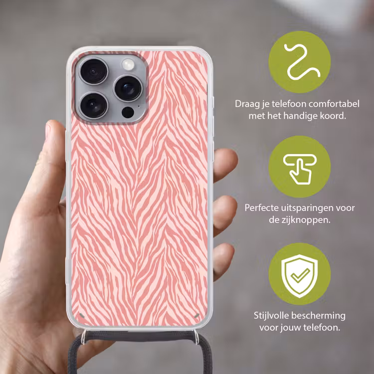 Zebra - Print - Roze Hoesje iPhone 16 Pro Max met koord klein 804 -sfeer2_NL