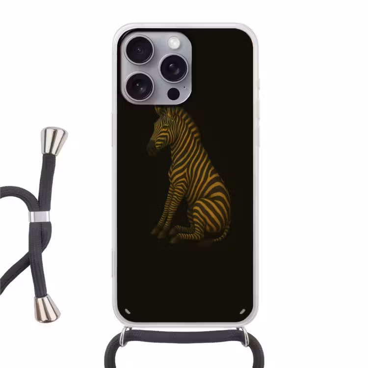 Zebra - Strepen - Goud Hoesje iPhone 16 Pro Max met koord klein -3d