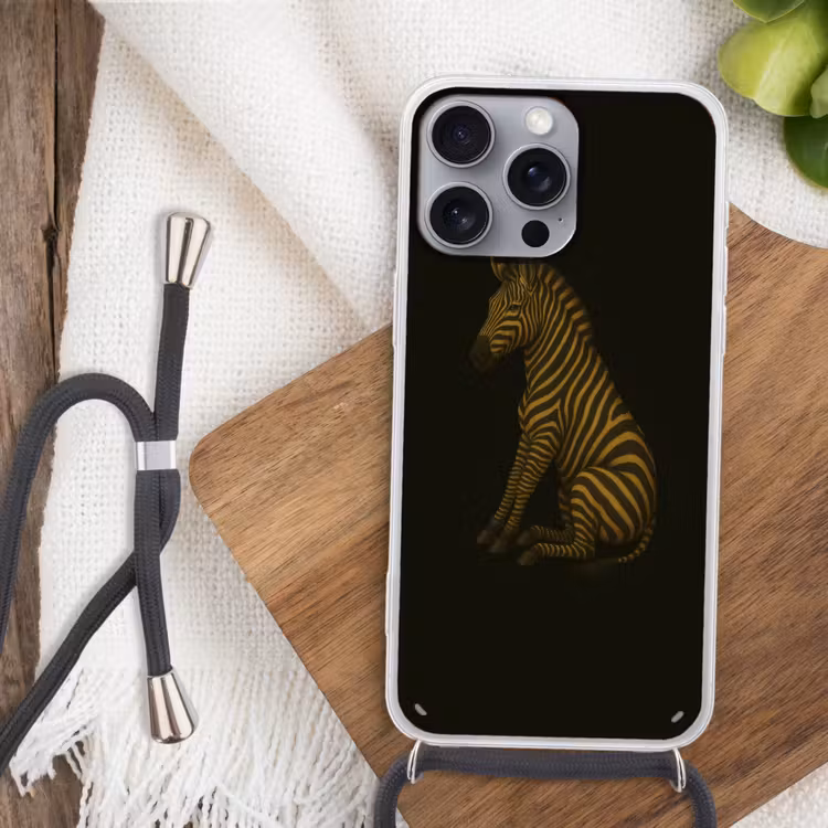 Zebra - Strepen - Goud Hoesje iPhone 16 Pro Max met koord klein -sfeer4