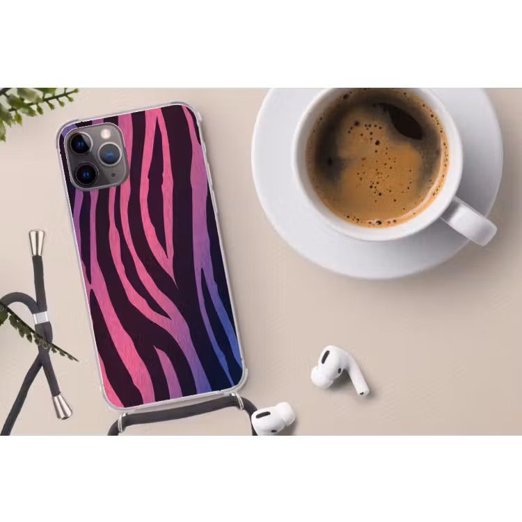 Zebraprint - Roze - Paars - Dierenprint Hoesje iPhone 12 Pro met koord klein -oordop