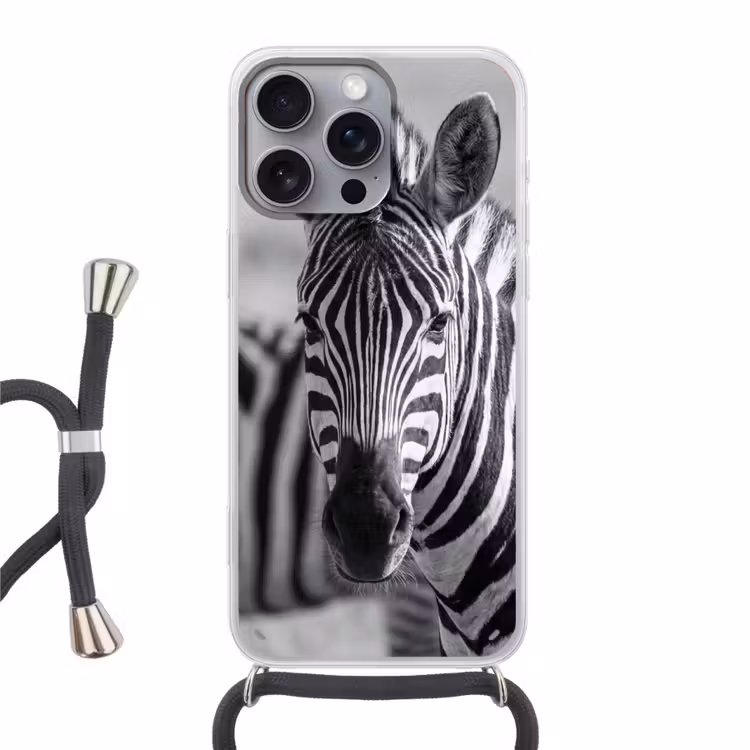 Zebra's - Zwart - Wit Hoesje iPhone 16 Pro Max met koord klein -3d