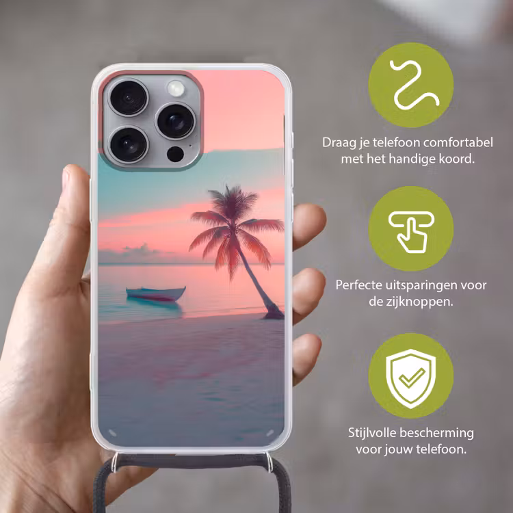Zee - Boot - Zonsondergang Hoesje iPhone 16 Pro Max met koord klein -sfeer2_NL
