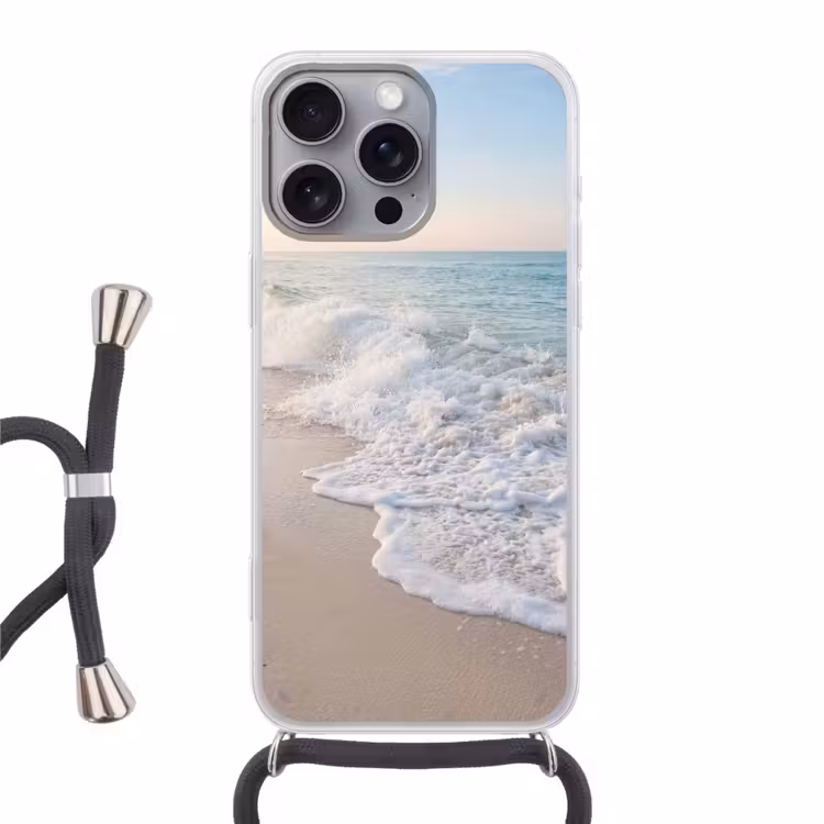Zee - Golven - Strand - Natuur - Wit Hoesje iPhone 16 Pro Max met koord klein -3d