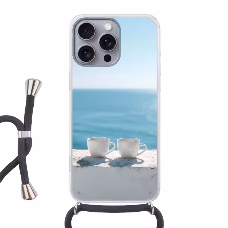 Zee - Koffiekopjes - Zomers Hoesje iPhone 16 Pro Max met koord klein -3d