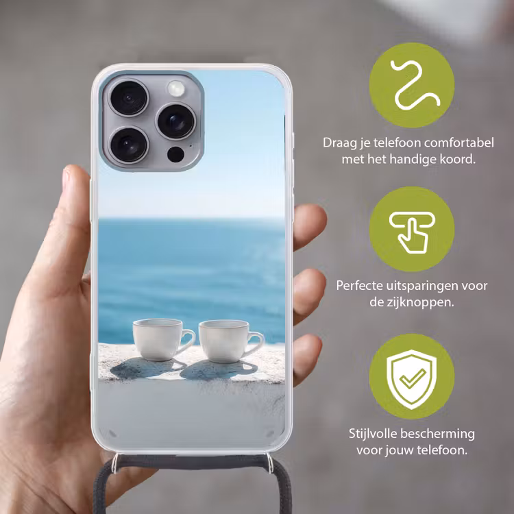 Zee - Koffiekopjes - Zomers Hoesje iPhone 16 Pro Max met koord klein -sfeer2_NL